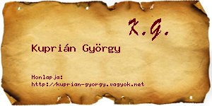 Kuprián György névjegykártya